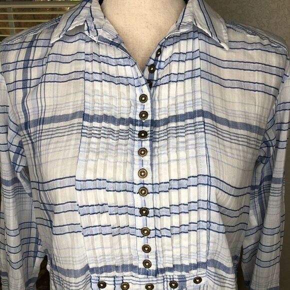 Anthropologie Pilcro & the Letterpress Blue & White Pld Tunic Top Boho, Coastal - Picture 6 of 16